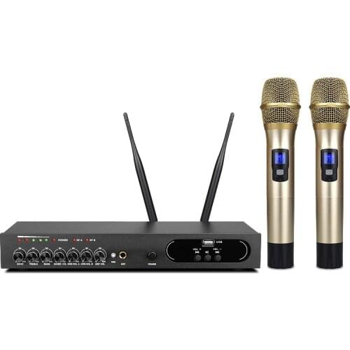Gold Quality UHF Dual Handheld Bluetooth Wireless Microphone MU-6S with Receiver for Family KTV Karaoke Home Theater System
