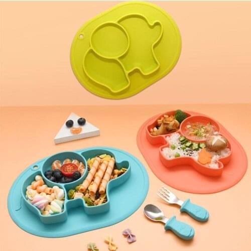 Silicone Cartoon Animal Baby Split Plate Suction Elephant Childrens Plate Bowl Dish Mat Baby Feeding Learning Eating Tableware