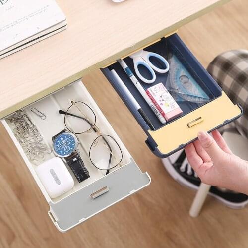 Hidden Drawer Storage Box Office Desk Organizer Paste Table Bottom Debris Box Student Stationery Box Office Accessories Supplies