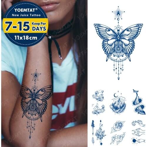 Juice Lasting Ink Tattoos Body Art Waterproof Temporary Tattoo Sticker Moth Stars Retro Tatoo Arm Fake Mountain Sea Whale Tatto
