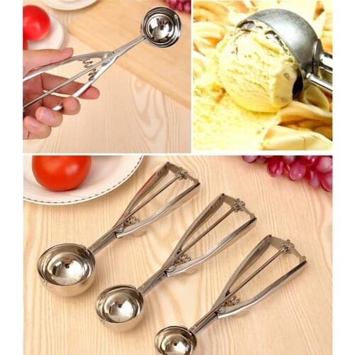 Ice Cream Scoop Spring Handle 4/5/6cm Stainless Steel Fruit Decor Mold Scoop DIY Ice Cream Ball Watermelon Spoon Kitchen Tools