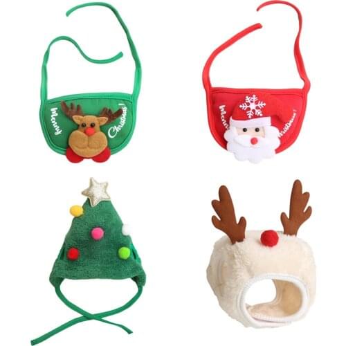 Dog Cat Warm Christmas Scarf Hat Suit Cute Santa Elk Style Puppy Kitten Dress Up Pet Supplies