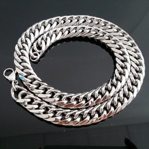 Tiasri Gothic Curb Cuban Link Chain Man Necklace on the Neck Silver Color Stainless Steel Jewelry Accessories Steampunk Style