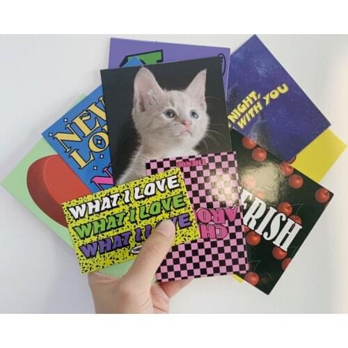 Korean Cat Love Cherry Letter Retro Postcard 9 Sheets Writable Bookmarks Diy Background Wall Sticker Colorful Decorative Card