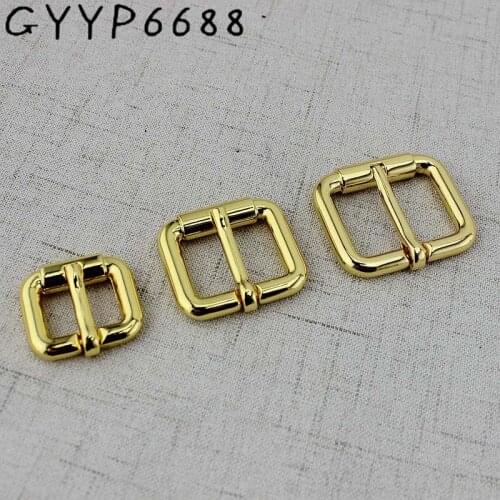 High quality 19mm 38mm Deep gold adjusting squared pin buckle,brass metal Detachable buckle for bags purse belt accessories