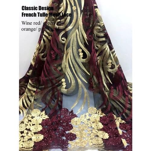 High Quality African Lace Fabirc 2021 Flowers beads Sewing Embroidery Nigreian Fabric Women Wedding Dress