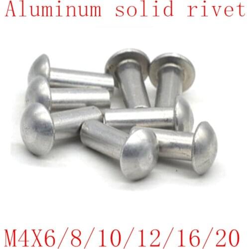 50PCS 4mm round aluminum solid rivet M4*6/8/10/12/16/20 Aluminium Alloy Aluminum self-plugging Rivet
