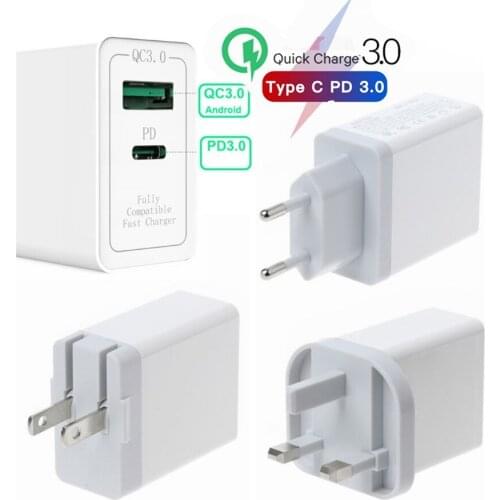 300pcs QC3.0 PD Type-C Type C USB Quick Charger Travel Adapter 36W Smart QC 3.0 USB Fast Charging For iPhone samsung Galaxy