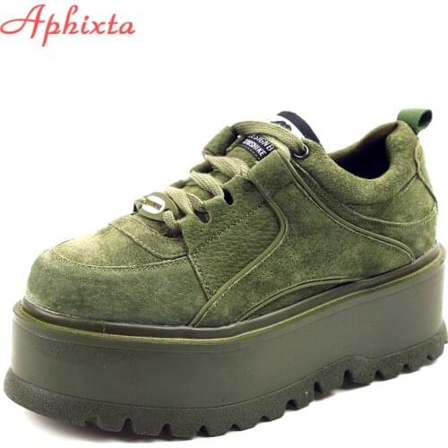 Aphixta Platform Lace-up Ankle Winter Shoes Women Boots High Quality Height Increasing Ladies Shoes Cow Suede Down Fashion Boot