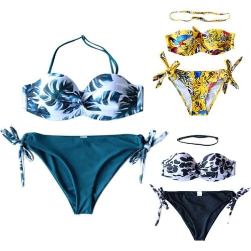 40GC Women Sexy Push Up Printed Bikini 2 Pieces Set Female Strapless Bra Thong Swimsuit Bathing Suit Beachwear Swimwear