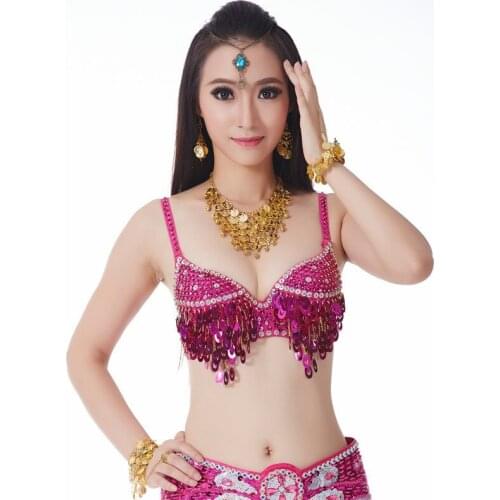 Women lady Sexy Belly Dance Top Bra bellydance Twinkling Sequined Bra Beaded Fringe Dancing Costume dancewear Underwear
