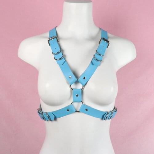 Pastel Goth Leather Harness Women Blue Gothic Garter Harajuku Body Bondage Belt Suspenders Punk Rave Clothes Sexy Lingerie Acces