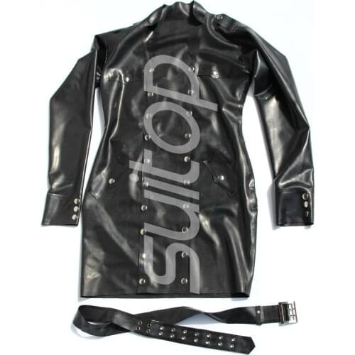 Womens Latex police dress army uniforms with belts Real Photo (No blues) in whole black color