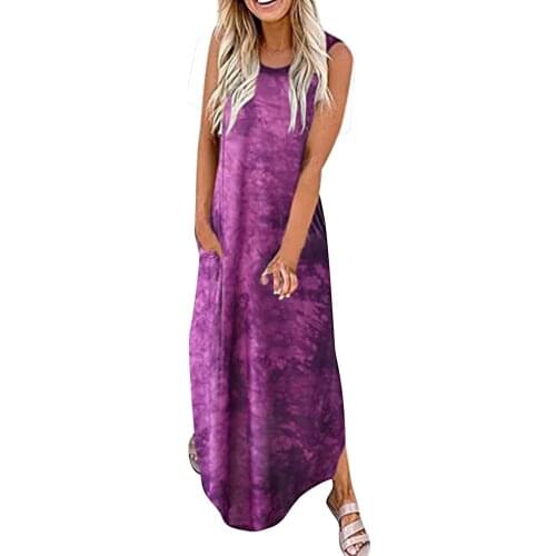 Dress Women Summer New Tie-dye Printed Pocket Sleeveless Long Dresses Fashion Camisole Dresses For Women 2021 Vestido De Mujer