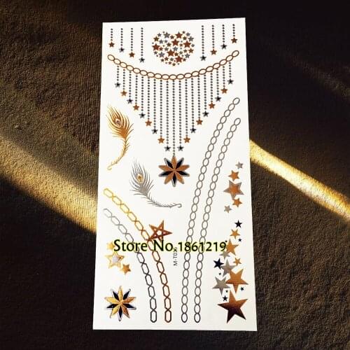 1PC Dazzling Flash Metallic Tattoo Sticker Gold Silver Henna GGM-T022 Wing Eye Snake Feather Indian Totem Women Temporary Tattoo
