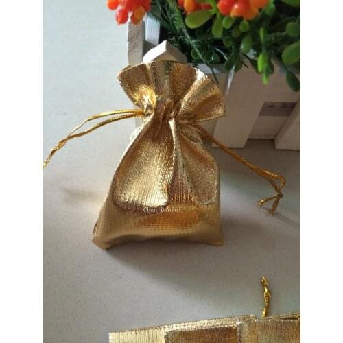 100 pcs 7x9cm Gold Plated Satin Gift Bags With Drawstring jewelry gift Pouch bags