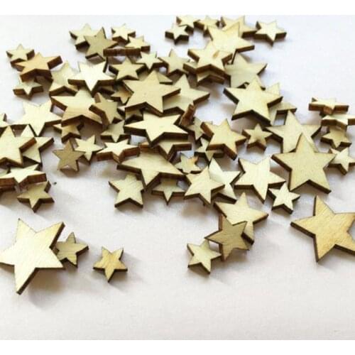 100Pcs Mixed Size 10mm-20mm Natural Wooden Star Plain Shabby Chic Craft Table Scatter Decor Rustic Wedding Decorations Buttons
