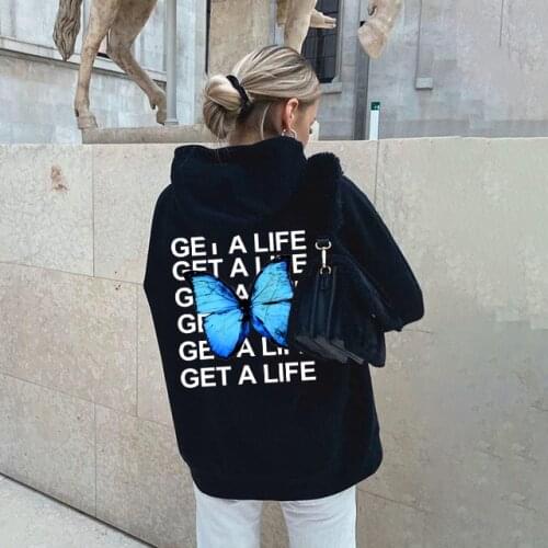 2021 Fashion Autumn Women Hoodie Explosion Private butterfly Sweatshirt Hoodies Printed Long-Sleeved Black women Sweatshirt Top