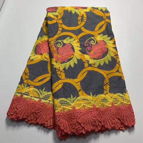 6Yards high quality african wax prints lace fabric cotton embroidery wax brode african lace brocade fabric for dress material