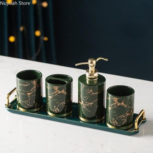 Household Marble Pattern Bathroom Supplies Toothpaste Dispenser Mouthwash Cup Lotion Bottle Storage Tray/bathroom Decoration