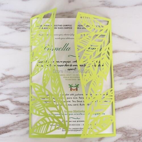 Customized tropical Leaves Leaf Laser Cut Wedding Invitation,palm tree style invitations, personalized printed folded cards