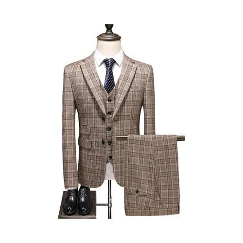 Two/Three Pieces Suits Best Man Wear Groom Tuxedos Mans Suits For Wedding Slim Fit Dinner Suits Prom Dresses Plaid Mans Suits