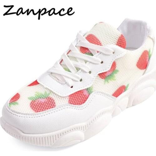 Zanpace Women Flat Shoes Spring Summer Breathable Strawberry Sneaker Casual ladies platform shoes 2019 Mesh white Lace-up Shoes