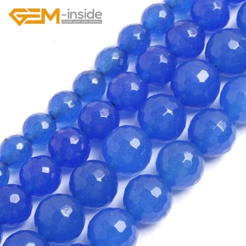 6mm-14mm Round Faceted Blue Jades Gem stone Beads For Jewelry Making Beads Strand 15" DIY Wholesale Gem-inside