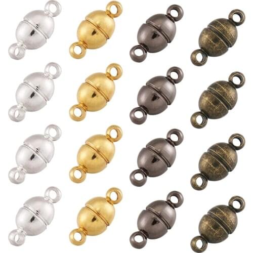 50 Sets Mixed Color Round Brass Magnetic Clasps Hooks Oval Jewelry Clasps Necklace Bracelet Connectors for Jewelry Making 11x5mm