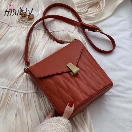 HISUELY Hot Sale New Women PU Leather Handbags Fashion Designer Black Bucket Shoulder Bags Messenger Bag High Quality BG521