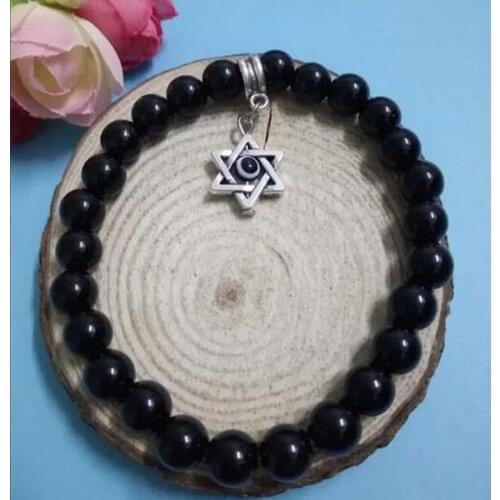 Hot Vintage 1pcs Star of David & Evil Eye Charm Black Beaded Protection Spiritual Stretchy Bracelets & Bangles Jewelry