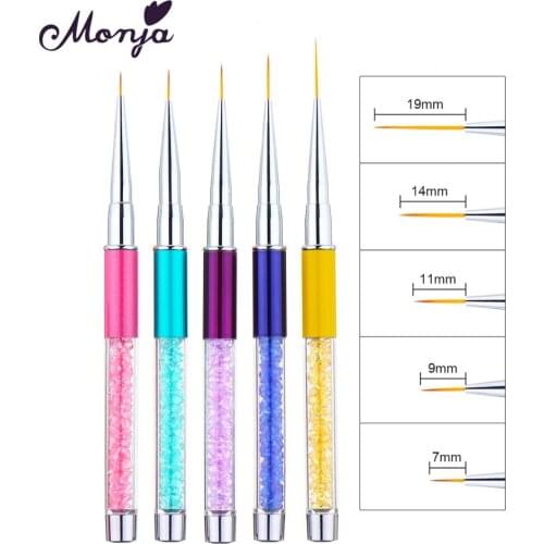 Monja 7/9/11/14/19mm Nail Art Acrylic Rhinestone Handle French Stripes Lines Liner Drawing Brush Pattern DIY Design Painting Pen
