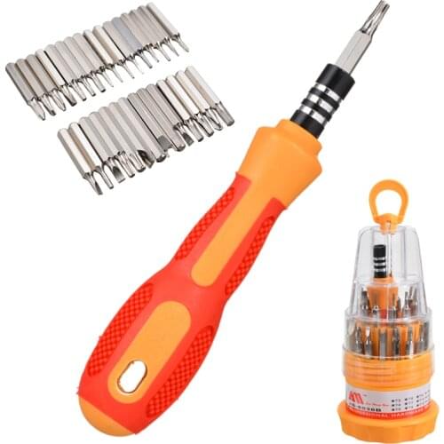 Portable Mini Screw Driver Set 30pcs Insert Bits Head Tip + Rubber Handle Screwdriver Repair Hand Tool T3-T20 Trox 1.3-4.0 Hex