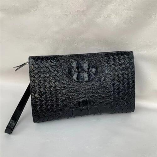 Genuine Exotic Crocodile Skin Businessmen Large Clutch Card Purse Authentic Alligator Leather Zipper Closure Male Wristlets Bag