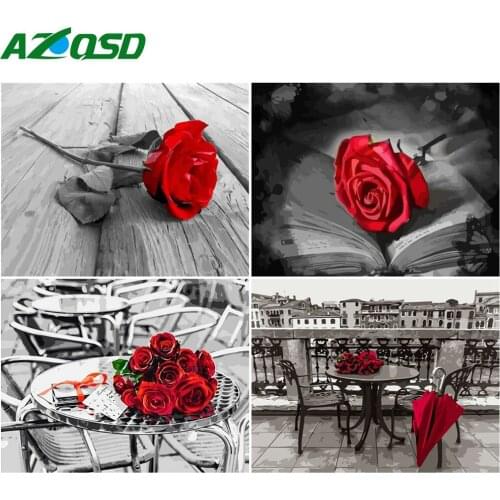 AZQSD DIY Oil Painting By Numbers Rose Unique Gift 40x50cm Adult Coloring By Numbers Red And Black Flowers Home Decoration