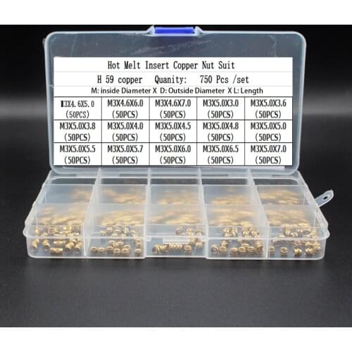 Brass Hot-melt Inlaid Nut Set Heat-formed Copper Thread Inlaid Nut Set SL Double Twill Knurled Injection Molded Brass Nut Set