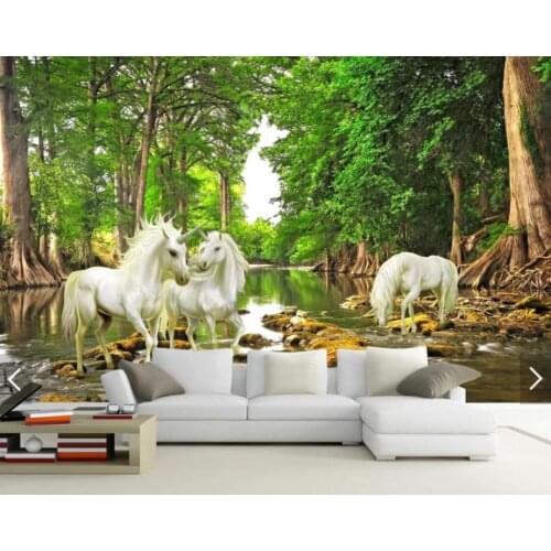 3D Mural European Myths Unicorn Forest River Photo Wallpaper for Living Room Sofa Backdrop Wall Paper Home Decor Customize