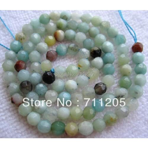 Wholesale 96pcs ,Faceted 4mm Natural Amazonite Round loose beads ,Min.Order $10, provide mixed wholesale for all items