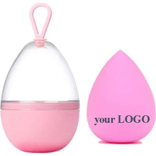 25/50pcs Print LOGO Egg Shaped Rack Beauty Sponge Transparent Puffs Drying Box Foundation Blender Sponge Cosmetic OEM