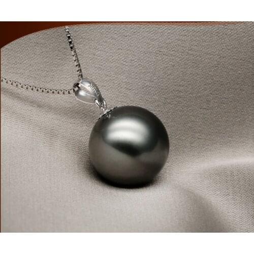 Hot selling free shipping********gorgeous 10-11mm natural tahitian black shell pearl pendant necklace 925 Silvere