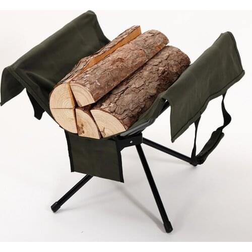 Outdoor Portable Camping Picnic Firewood Holder Rack Quadra-pod Removable Aluminum Alloy Fagot Canvas Carrier Bag with Handle
