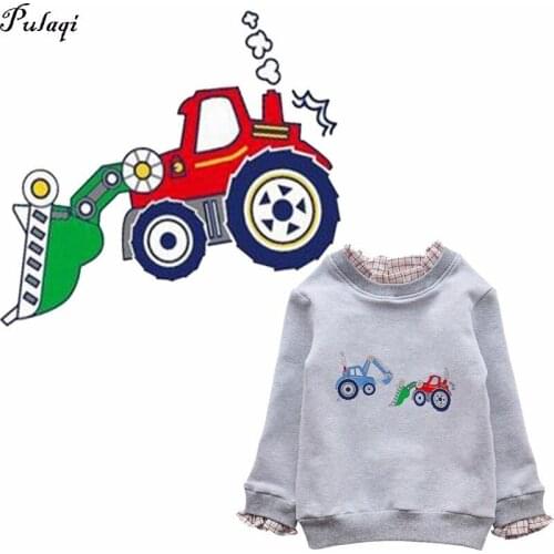 Pulaqi Cartoon Car Patch for Clothes T Shirt Ironing on Patches Stickers DIY Heat Transfer Accessory Washable Appliques H