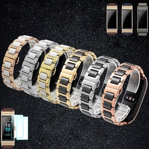 PEIYI Solid Stainless Steel And Ceramic Watch Band Metal Waterproof Replacement Ceramic Bracelet For HUAWEI B3 B5 Strap