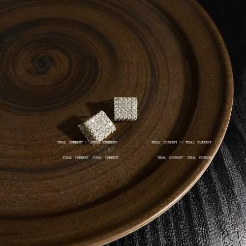 S925 Silver Needle Luxury Zircon Square Stud Earrings Temperament Gold Plated Geometric Earring for Women Korean Jewelry