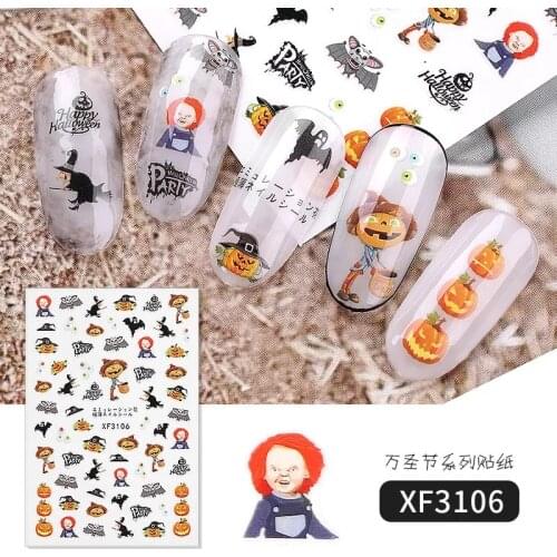 Self-adhesive Stickers Nail Art Decorative Pedicure Multi-style 3D Halloween Wholesale Nail Stickers DIY Nail Salon Manicure