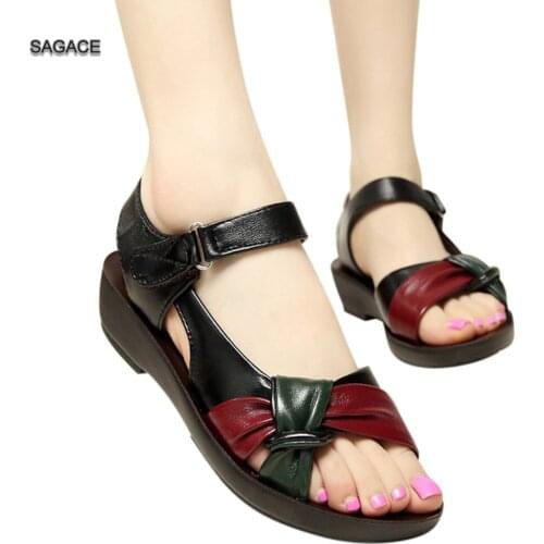 SAGACE Women Ladies Summer Fashion Leather Knot Sandals Wedges Comfort Big Size Shoes Sandals Summer Shoes 2020 Beach Vintage