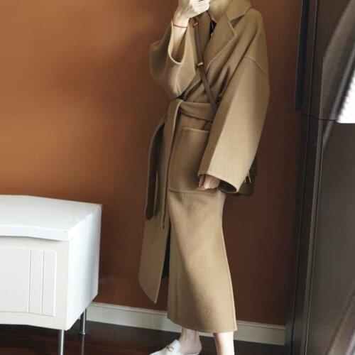 Wool Jacket with Belt Overcoat 100% Wool Coat Women Office Ladies Outwear Long Black Camel Autumn Winter Female