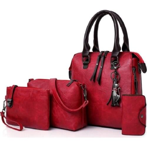 4pcs Set Bags For Women Pu Leather 2019 Woman Fashion Luxury Brand Casual Tote Handbag +Women Messenger Bag +Clutch Purse Bags
