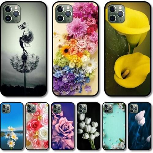 Yellow flowers Phone Case cover For iphone 12 pro max 11 8 7 6 s XR PLUS X XS SE 2020 mini black cell shell