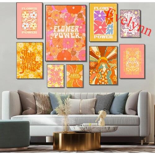 70s Floral Power Vintage Poster, 70s Wall Art Prints,Hippie 60s Flower Home Decor Canvas, Spread Love Quotes, Unique Gift